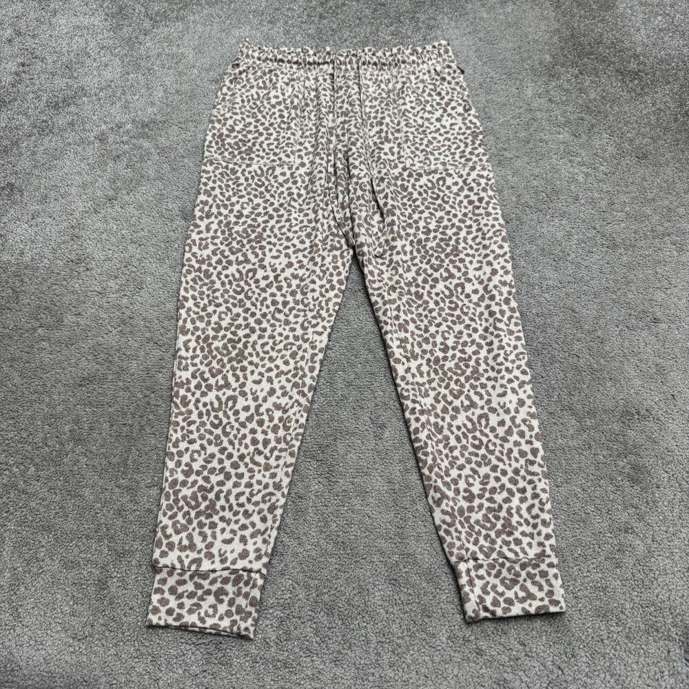 Danskin Leopard Print Knit Joggers Women Medium Gray Beige Soft Stretch Casual